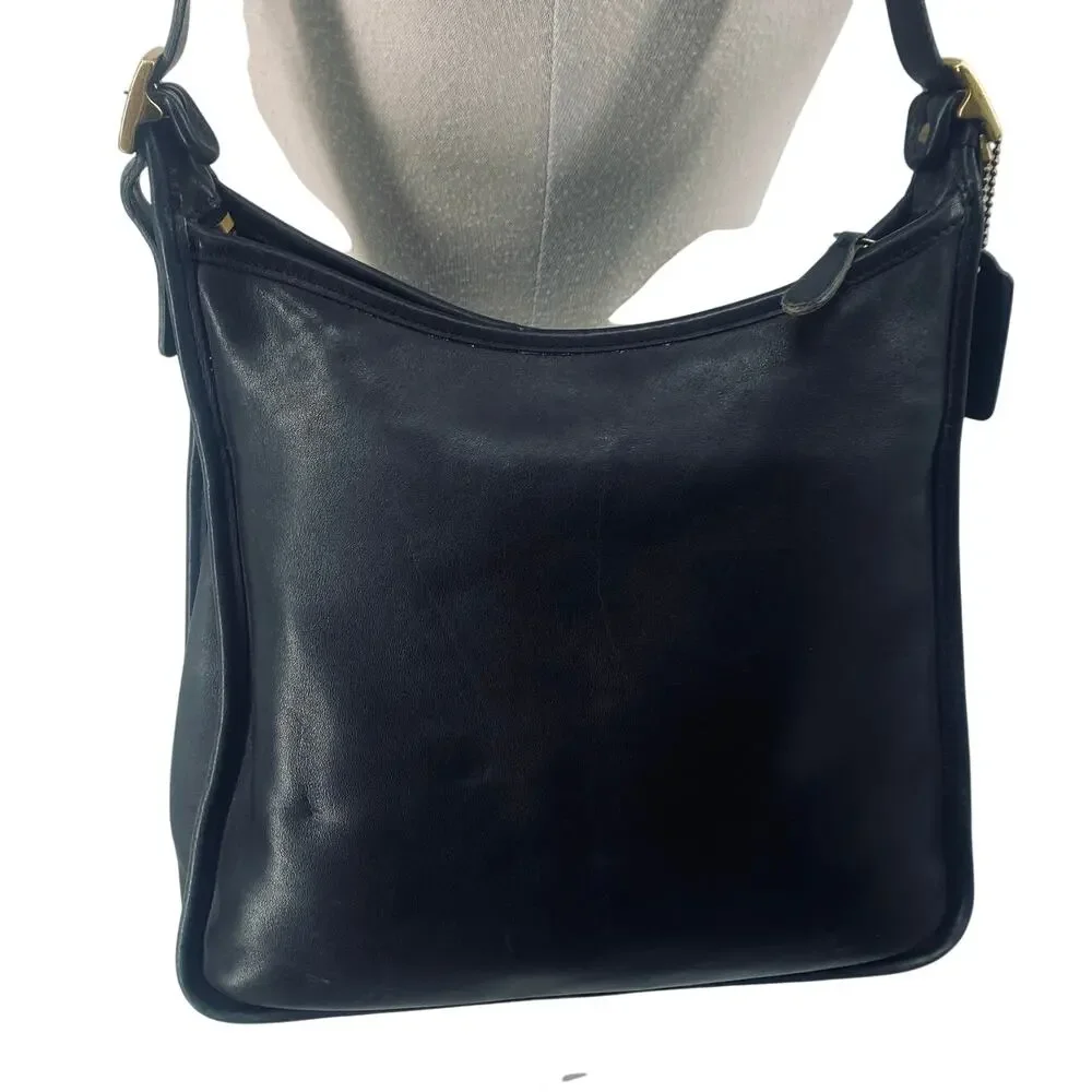 Vintage Coach Andrea Slim Hobo Shoulder Bag Zip Top 9073 Black Gold Womens